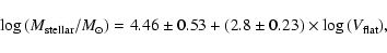 \begin{displaymath}\log{(M_{\rm stellar}/M_\odot)}=4.46\pm0.53+(2.8\pm0.23)\times \log{(V_{\rm flat})},
\end{displaymath}
