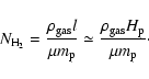 \begin{displaymath}%
N_{{\rm H}_2} = \frac{\rho_{{\rm gas}}l}{\mu m_{\rm p}}
\simeq \frac{\rho_{{\rm gas}}H_{\rm p}}{\mu m_{\rm p}}\cdot
\end{displaymath}