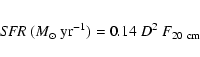 \begin{eqnarray*}{\it SFR} ~(M_{\odot}~{\rm yr}^{-1}) = 0.14~D^2~F_{20~{\rm cm}}
\end{eqnarray*}