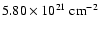 $5.80 \times 10^{21}~{\rm cm}^{-2}$