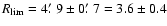 $R_{\rm lim}=4\hbox{$.\mkern-4mu^\prime$ }9\pm0\hbox{$.\mkern-4mu^\prime$ }7=3.6\pm0.4$
