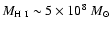$M_{\rm H~I} \sim 5 \times 10^{8}~M_{\odot}$