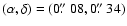 $(\alpha,\delta) =
(0\hbox{$.\!\!^{\prime\prime}$ }08,0\hbox{$.\!\!^{\prime\prime}$ }34)$
