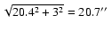 $\sqrt{20.4^2+3^2}=20.7\hbox{$^{\prime\prime}$ }$