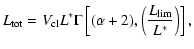 $\displaystyle L_{\rm tot}=V_{\rm cl} L^{\ast}\Gamma\left[(\alpha+2),\left(\frac{L_{\rm lim}}{L^{\ast}}\right)\right],$