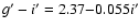 $g^{\prime }-i^{\prime }=2.37{-}0.055i^{\prime }$