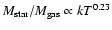 $M_{\rm star}/M_{\rm gas} \propto kT^{0.23}$