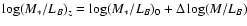$\log (M_{*}/L_{B})_{z} = \log (M_{*}/L_{B})_{0} + \Delta \log (M/L_{B})$