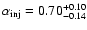 $\alpha_{\rm inj}=
0.70^{+0.10}_{-0.14}$