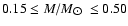 $0.15\leq M/M_{\hbox{$\odot$ }} \leq 0.50$