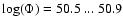$\log(\Phi)= 50.5~...~50.9$