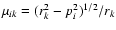 $\mu_{ik} = (r_{k}^2 - p_{i}^2)^{1/2}/r_k$