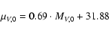 \begin{displaymath}
\mu_{V,0}= 0.69\cdot M_{V,0} + 31.88
\end{displaymath}