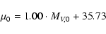 \begin{displaymath}
\mu_{0}= 1.00\cdot M_{V,0} + 35.73
\end{displaymath}