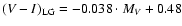 $(V-I)_{{\rm LG}} = -0.038\cdot M_V +0.48$