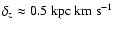 $\delta_z\approx 0.5~\rm kpc~\rm km~s^{-1}$