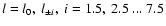$l=l_0,\ l_{\pm i},\ i=1.5,~ 2.5~ ...~ 7.5$