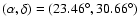 $(\alpha , \delta )=(23.46^{\circ }, 30.66^{\circ })$