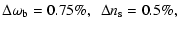 $\displaystyle \Delta \omega_{\rm b} = 0.75\%, \ \ \Delta n_{\rm s}= 0.5\%,$