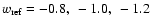 $w_{\rm ref}=-0.8,~-1.0,~-1.2$