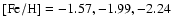 $\rm [Fe/H]=-1.57, -1.99, -2.24$