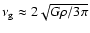 $\nu_{\rm g} \approx 2 \sqrt{G
\rho / 3\pi}$