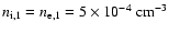 $n_{\rm {i},1}=n_{{\rm e},1}=5\times 10^{-4}~{\rm cm}^{-3}$