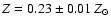 $Z=0.23\pm0.01~Z_\odot$