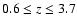 $0.6\le z\le 3.7$