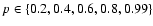 $p\in\left\lbrace0.2,0.4,0.6,0.8,0.99\right\rbrace$