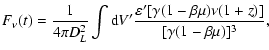 $\displaystyle F_{\nu}(t)={1\over 4\pi D_{L}^2}\int
{\rm d}V'{\varepsilon'[\gamma(1-\beta\mu)\nu(1+z)]\over[\gamma(1-\beta\mu)]^3},$