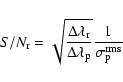 \begin{displaymath}S/N_{\rm r}=\sqrt{\frac{\Delta \lambda_{\rm r}}{\Delta \lambda_{\rm p}}}\frac{1}{\sigma_{\rm p}^{\rm rms}}
\end{displaymath}