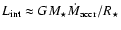 $L_{\rm int} \approx G M_{\star} \dot{M}_{\rm accr} / R_{\star}$