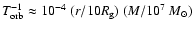 $T_{\rm
orb}^{-1}\approx10^{-4}~(r/10R_{\rm g})~(M/10^7~M_{\odot})$
