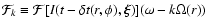 $\mathcal{F}_k\equiv\mathcal{F}[I(t-\delta
t(r,\phi),\vec{\xi})](\omega-k\Omega(r))$