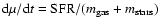 ${\rm d}\mu/{\rm d}t={\textrm{SFR}}/(m_{{\rm gas}}+m_{{\rm stars}})$