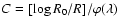 $C=[\log R_{0}/R]/\varphi(\lambda)$