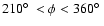$210\hbox{$^\circ$ }< \phi < 360\hbox{$^\circ$ }$