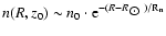 $n(R,z_0) \sim n_0 \cdot
{\rm e}^{-(R-R_{\hbox{$\odot$ }})/{\rm R_n}}$
