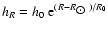 $h_R = h_0~{\rm e}^{(R-R_{\hbox{$\odot$ }})/R_0}$