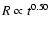 $R
\propto t^{0.50}$