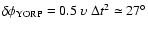$\delta\phi_{\rm YORP} = 0.5~ \upsilon~ \Delta t^2 \simeq 27^\circ$
