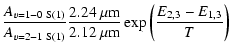 $\displaystyle \frac{A_{v=1{-}0~{\rm S}(1)}}{A_{v=2{-}1~{\rm S}(1)}}\frac{2.24~\mu{\rm m}}{2.12~\mu{\rm m}} \exp \left(
{\frac{E_{2,3}-E_{1,3}}{T}} \right)$