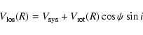 \begin{displaymath}%
V_{\rm los}(R) = V_{\rm sys} + V_{\rm rot}(R) \cos {\psi} \sin {i}
\end{displaymath}