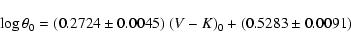 \begin{displaymath}\log \theta_0 = (0.2724 \pm 0.0045) \; (V-K)_0 + (0.5283 \pm 0.0091)
\end{displaymath}