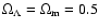 $\Omega_\Lambda = \Omega_{\rm m}= 0.5$