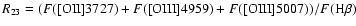 $R_{23}=(F([{\rm OII}]3727)+F([{\rm OIII}]4959)+F([{\rm OIII}]5007))/F(\rm H\beta)$