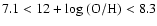 $\rm 7.1 < 12+log~(O/H) < 8.3$