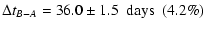 $\displaystyle \Delta t_{B-A} = 36.0 \pm 1.5 ~\ \hbox{days} ~\ (4.2\%)$