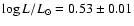 $\log
L/{L_\odot}= 0.53 \pm 0.01$
